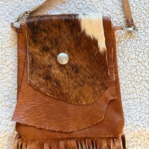 Bohemian Brown and White Leather Crossbody Bag